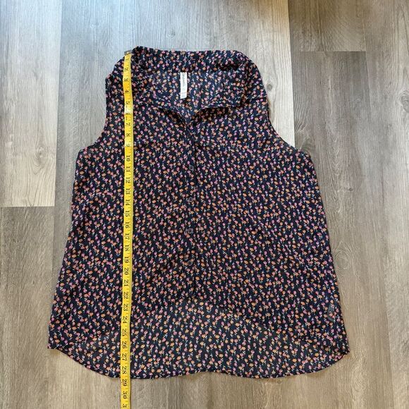 Aeropostale Floral Top Sleeveless Hi Low Button Down Semi Sheer - Picture 9 of 9